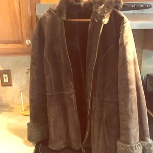 Women’s Suede Leather Hooded Coat.